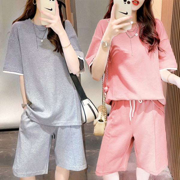Korean Lifestyle - プラスサイズの女性の夏カジュアルルーズパジャマ半袖ホーム服ツーピースセットファッショナブルな韓国スタイルプラスサイズ