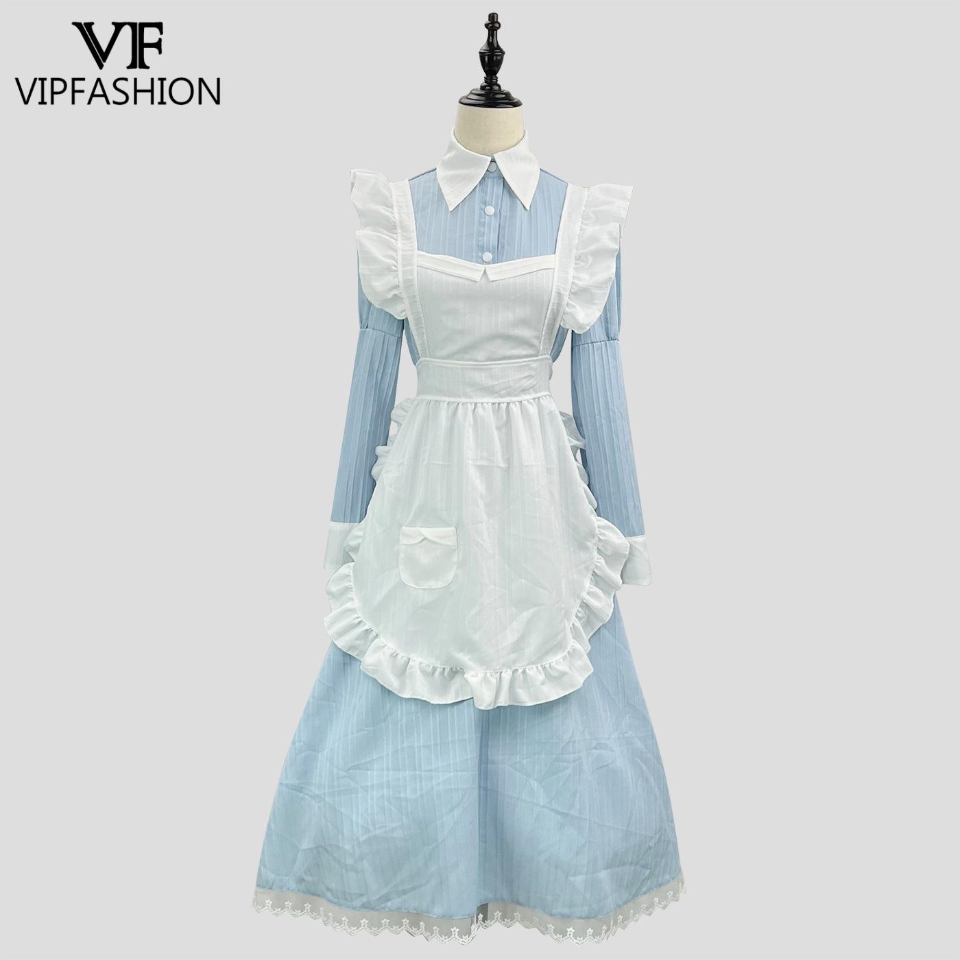 Korean Lifestyle - VIP ファッションビクトリア朝のメイドドレスロリータコスプレ衣装伝統的な英国ロングエプロンドレスレーストリムティーパーティー制服