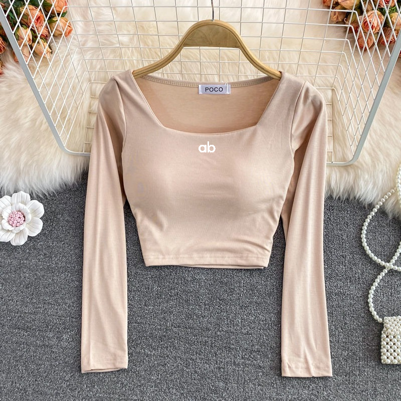 レディース韓国ファッションスクエアネック長袖Tシャツ、内蔵ブ - Korean Lifestyle のレビューと価格