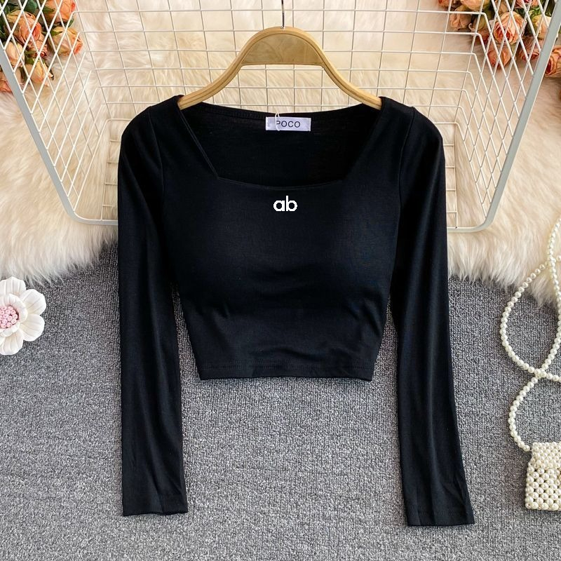 レディース韓国ファッションスクエアネック長袖Tシャツ、内蔵ブ - Korean Lifestyle のレビューと価格